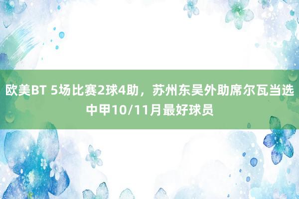 欧美BT 5场比赛2球4助，苏州东吴外助席尔瓦当选中甲10/11月最好球员