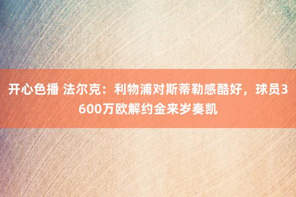 开心色播 法尔克：利物浦对斯蒂勒感酷好，球员3600万欧解约金来岁奏凯